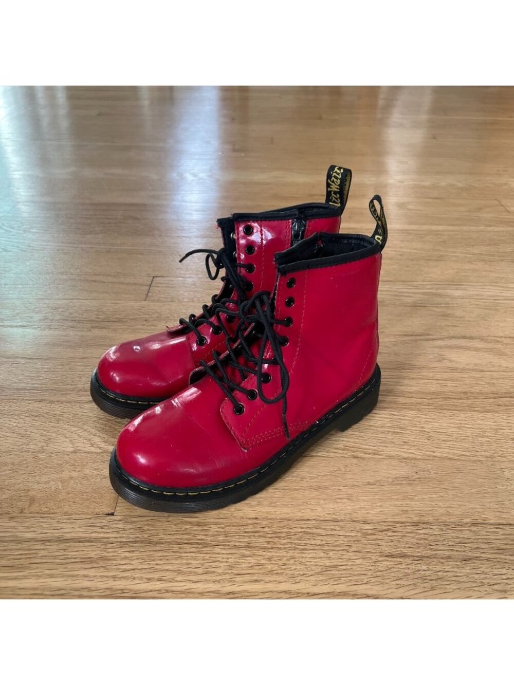 Dr. Martens Junior 1460 Red Patent Leather Lace Up Boots Size Youth 3